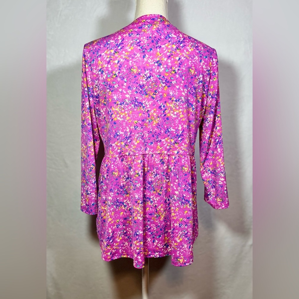 Dear Scarlett Pink Floral Tunic Blouse M Split Neck Babydoll Boho Top - Picture 4 of 8